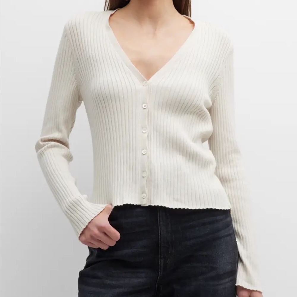 Zara Cream and black V-Neck Ribbed cardigan
